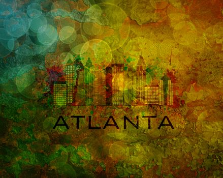 Atlanta Georgia City Skyline with Paint Splatter Abstract onn Grunge Texture Background Color Illustration