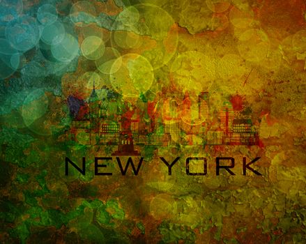 New York City Skyline with Paint Splatter Abstract onn Grunge Texture Background Color Illustration