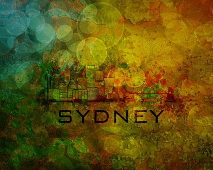 Sydney Australia City Skyline with Paint Splatter Abstract onn Grunge Texture Background Color Illustration