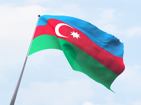 Azerbaijan flag flying on clear sky.