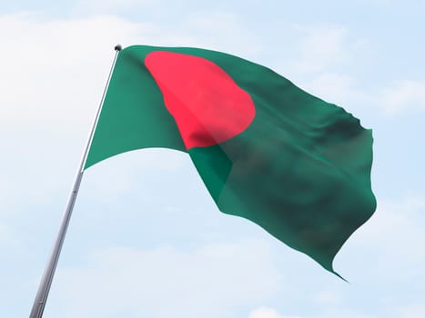 Bangladesh flag flying on clear sky.
