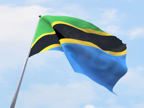 Tanzania flag flying on clear sky.