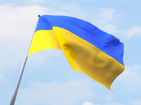 Ukraine flag flying on clear sky.