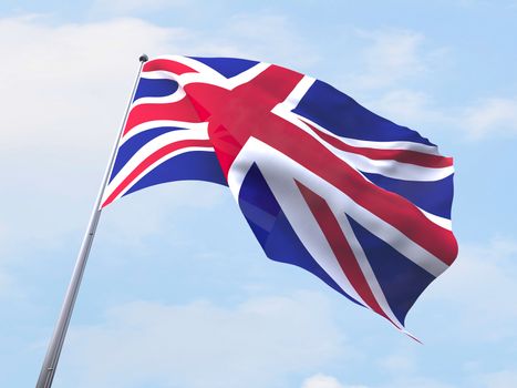 United Kingdom flag flying on clear sky.