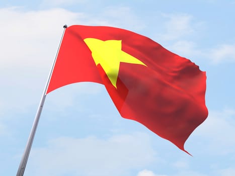 Vietnam flag flying on clear sky.