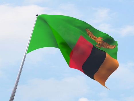 Zambia flag flying on clear sky.