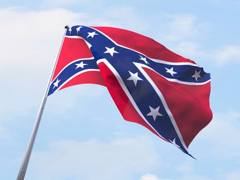 Confederate States of America flag flying on clear sky.