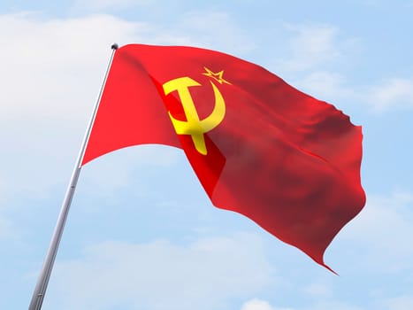 USSR flag flying on clear sky.