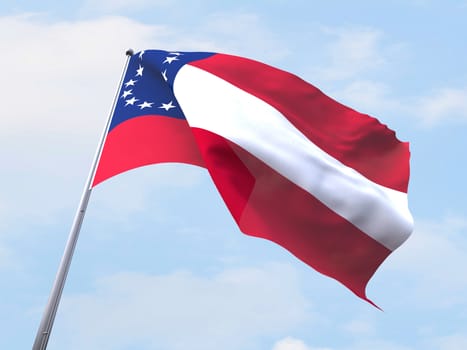 Confederate States of America flag flying on clear sky.