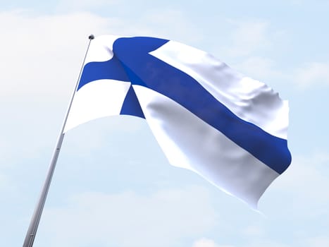 Finland flag flying on clear sky.