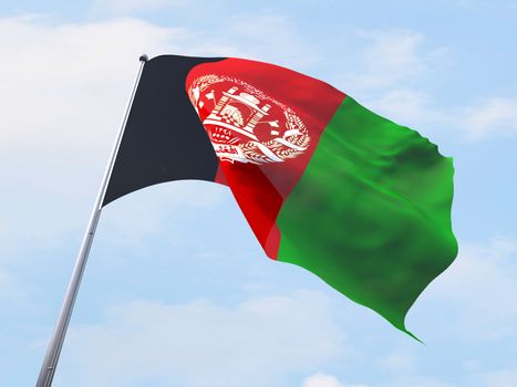 Afghanistan flag flying on clear sky.