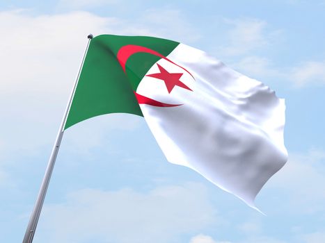 Algeria flag flying on clear sky.