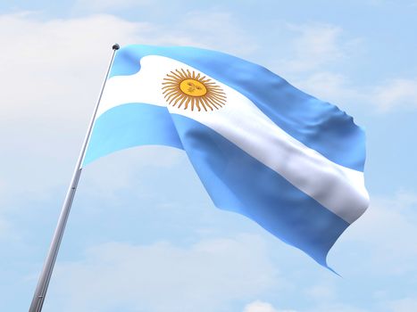 Argentina flag flying on clear sky.