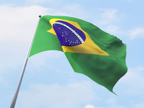 Brazil flag flying on clear sky.