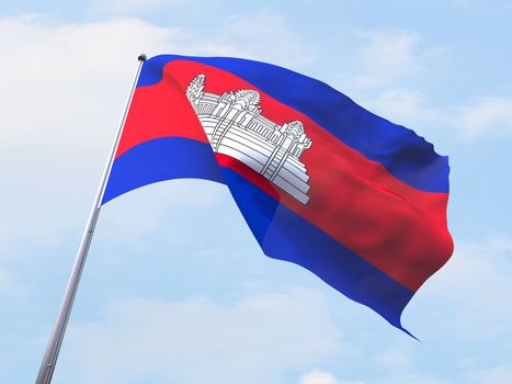 Cambodia flag flying on clear sky.