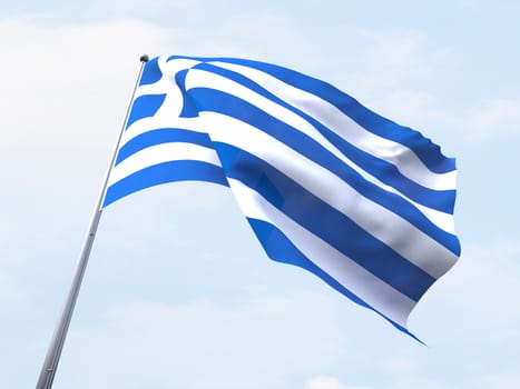 Greece flag flying on clear sky.