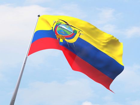 Ecuador flag flying on clear sky.