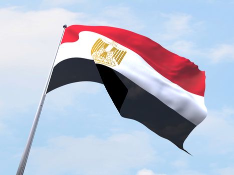 Egypt flag flying on clear sky.