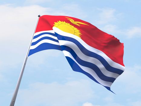 Kiribati flag flying on clear sky.