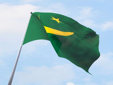 Mauritania flag flying on clear sky.