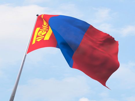 Mongolia flag flying on clear sky.