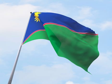 Namibia flag flying on clear sky.