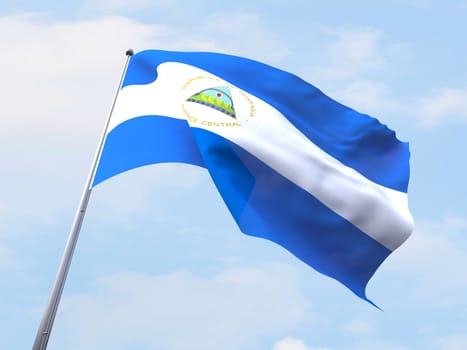 Nicaragua flag flying on clear sky.