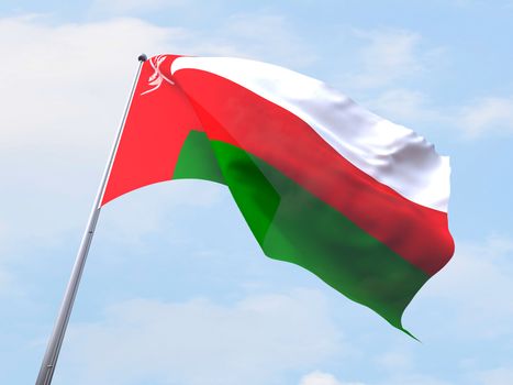 Oman flag flying on clear sky.