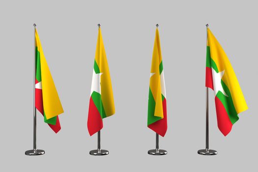 Myanmar indoor flags isolate on white background