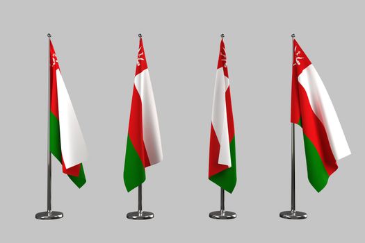 Oman indoor flags isolate on white background