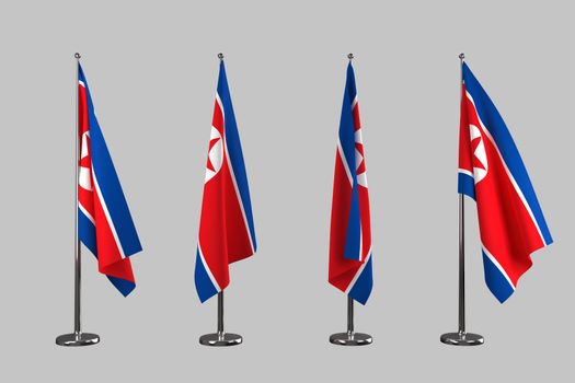 North Korea indoor flags isolate on white background