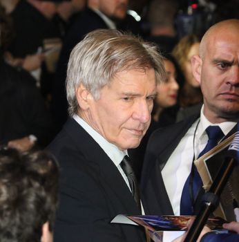 ENGLAND, London: Harrison Ford who plays Han Solo, attends the London premiere of Star Wars: The Force Awakens, at Leicester Square on December 16, 2015. 