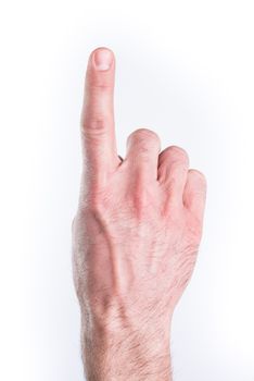 Man's hand mimic numbers on white background