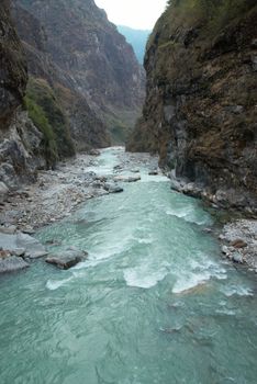 Marsyangdi river and Annapurna mountain. Nepal, Tibet.