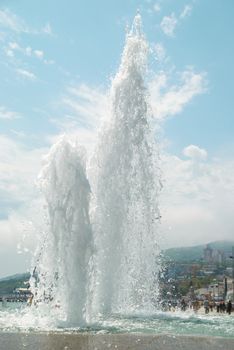 Fountains in the city with blue sky