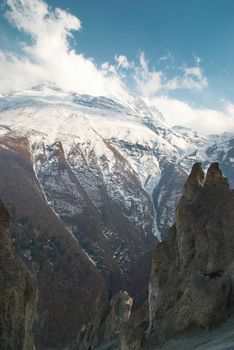 Snowy Tibetan mountains, view from Annapurna trek