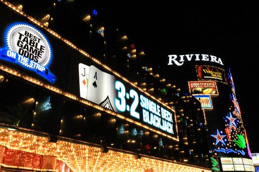 Las Vegas, USA - October 10: LED light in front of Riviera hotel and casino on October 10, 2011 in Las Vegas, USA.