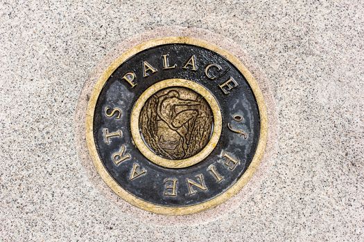 San Francisco, USA - October 6: Sign of palace of fine arts on the ground at palace of fine arts on October 6, 2011 in San Francisco, USA.