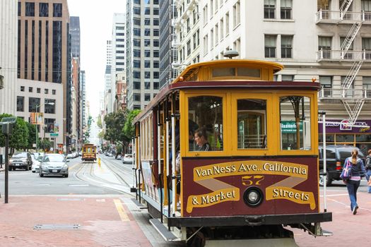 San Francisco, USA - October 2: San Francisco famous cable car waiting for the time to run near Market Street on October 2, 2011 in San Francisco, USA.