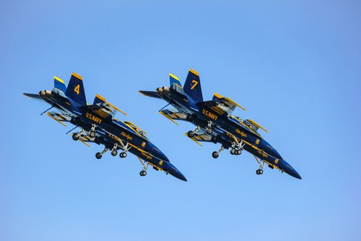 San Francisco, USA - October 8: US Navy Blue Angels during the show in SF Fleet Week on October 8, 2011 in San Francisco, USA.