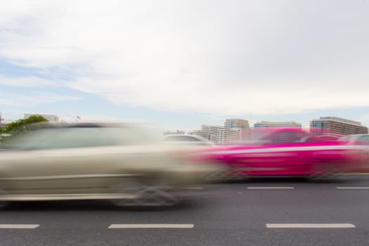 Motion of car running on the bridge in Bangkok