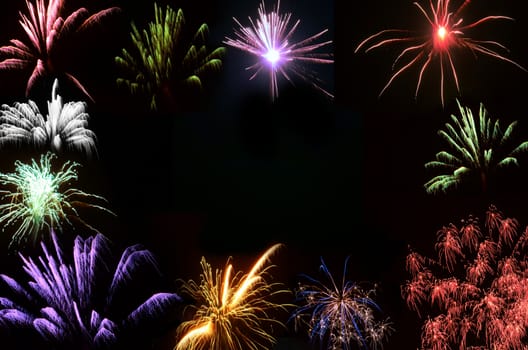 Fireworks frame on a black background ready to add your text

