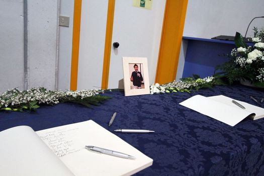 ITALY, Fiumicello: Tributes decorate the room during a funeral service for 28-year-old student Giulio Regeni in Fiumicello, Italy on February 12, 2016. Regeni, a PhD student at the University of Cambridge, was found dead on a roadside in Cairo, Egypt the week previous, allegedly showing signs of torture.