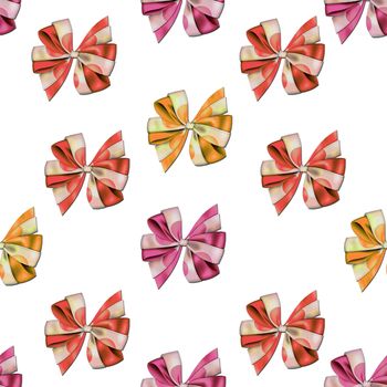 All over background Seamless pattern - Little cute bows and ribbons in vivid and bright colors on a White background