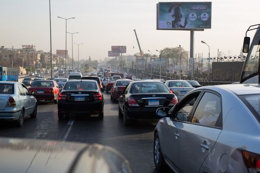 Cairo, Egypt - March 3, 2015: Heavy traffic on El-Orouba Street, one of the main roads leading to the Cairo International Airport.