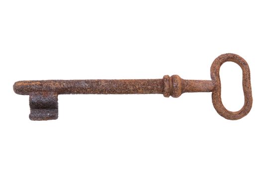 Old rusty key isolated on a white background