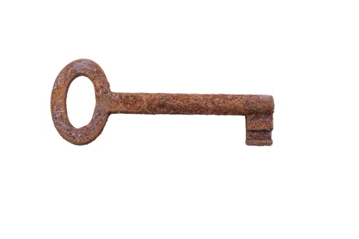 Old rusty key isolated on a white background