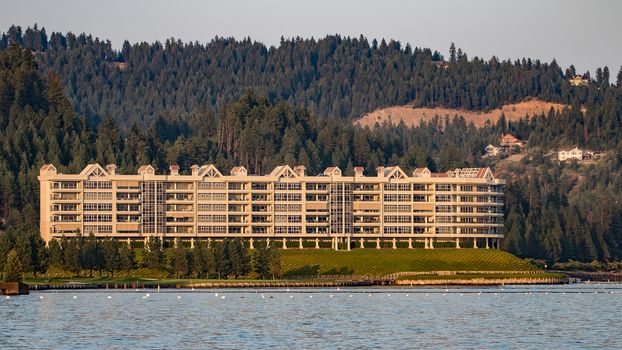 Coeur d'Alene, Idaho, USA-July 9, 2015: A view of the large Terraces Condominiums sitting above Lake Coeur d'Alene in Idaho.