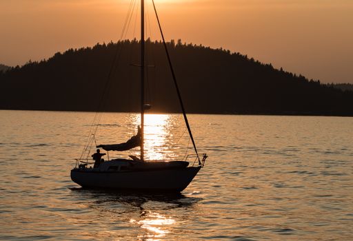 Sailing Lake Coeur d'Alene at Sunset