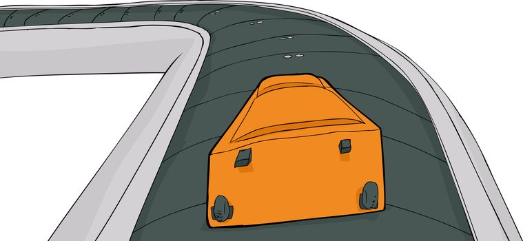 Single suitcase laying on baggage claim carousel
